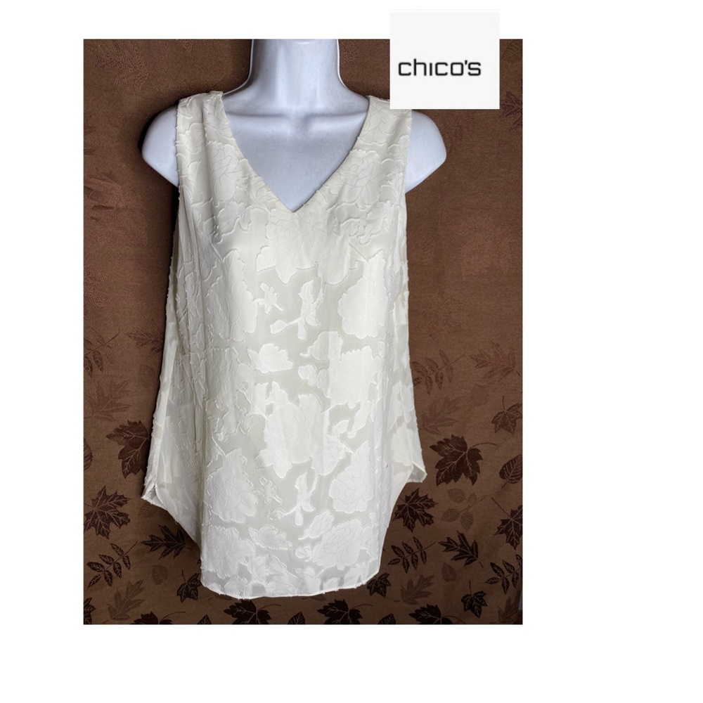 NWT Chico’s size 0 (US 4-6) tank top lined polyester eggshell floral convertible